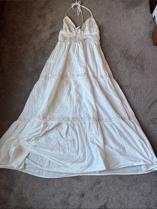 SHEIN Dresses & Skirts - SHEIN White Boho Maxi Dress SIZE M Halter Tie Lace Trim Tiered Sundress